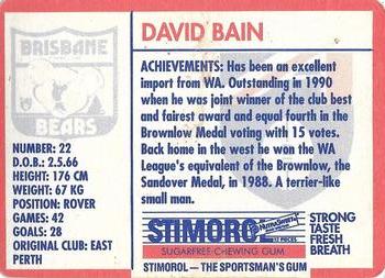 1991 Scanlens Stimorol #146 David Bain Back